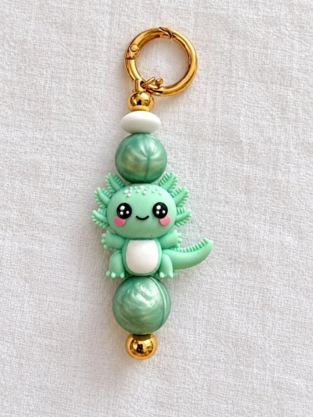 Cute Mint Green Axolotl Beaded Keychain - backpack Clip - Kawaii Bag Charm